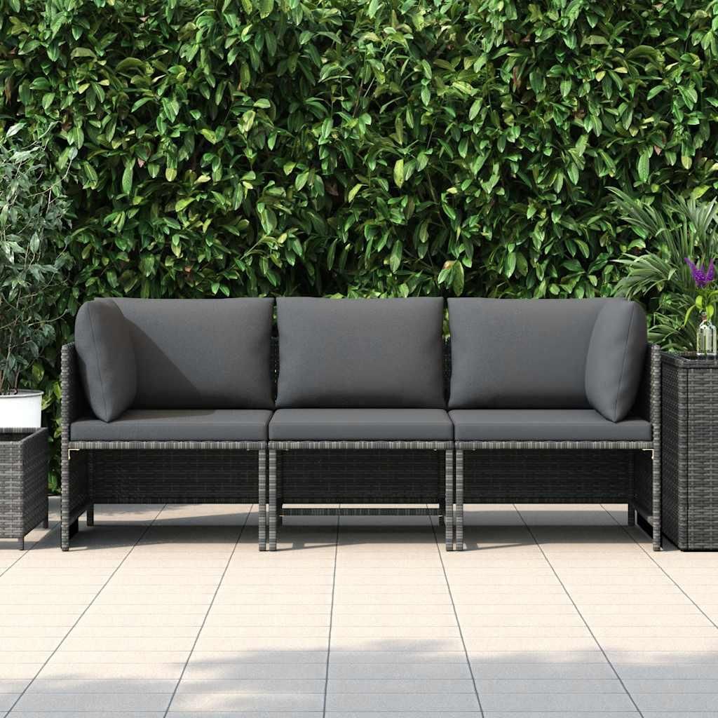 vidaXL 3-Sitzer-Gartensofa mit Kissen Grau Poly Rattan Produktbild 
