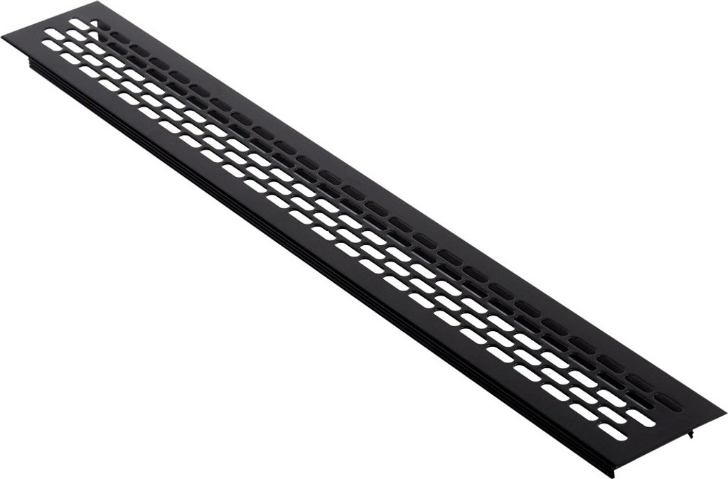 Lüftungsgitter 60x480 Schwarz ovale versetzte Lochung Stegblech Alu Türgitter Heizungsdeckel