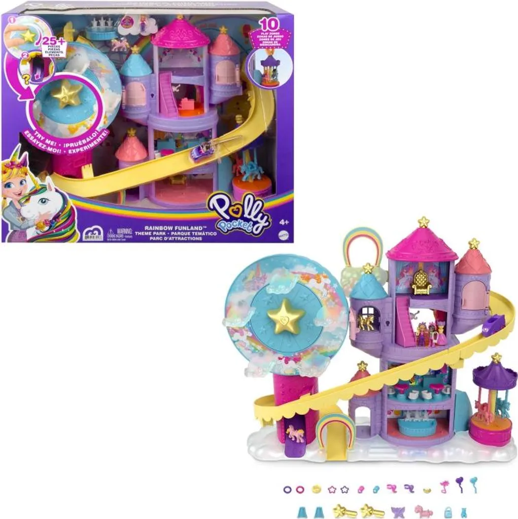 Coffret Polly Pocket Parc d'Attractions Licorne avec Figurines et Manèges