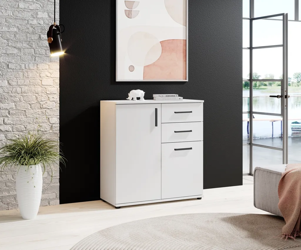 Commode de Rangement 2 Portes et 2 Tiroirs Blanche Compacte 80 cm