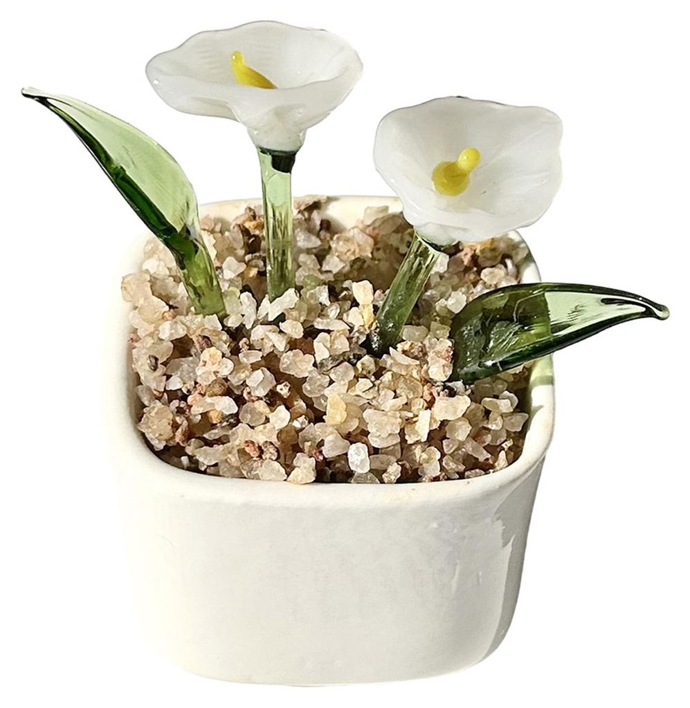 Miniatur-Glasblumenfigur, mundgeblasener Mini-Blumenstrauß im Topf, Sammlerstück, blühende Blumendekoration für die Tischdekoration im Innenber...
