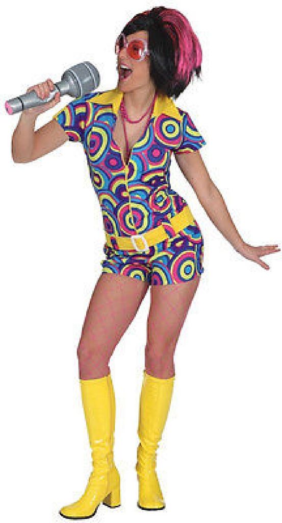 O9660-36 bunt Damen Overall Hippiekostüm Discoanzug Gr.36