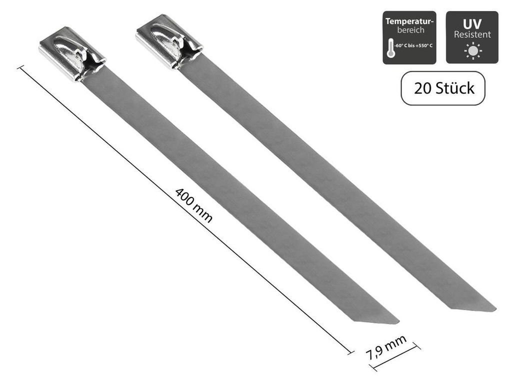 Good Connections Edelstahl-Kabelbinder 400mmx7,9mm 20 St. Immagine del prodotto 