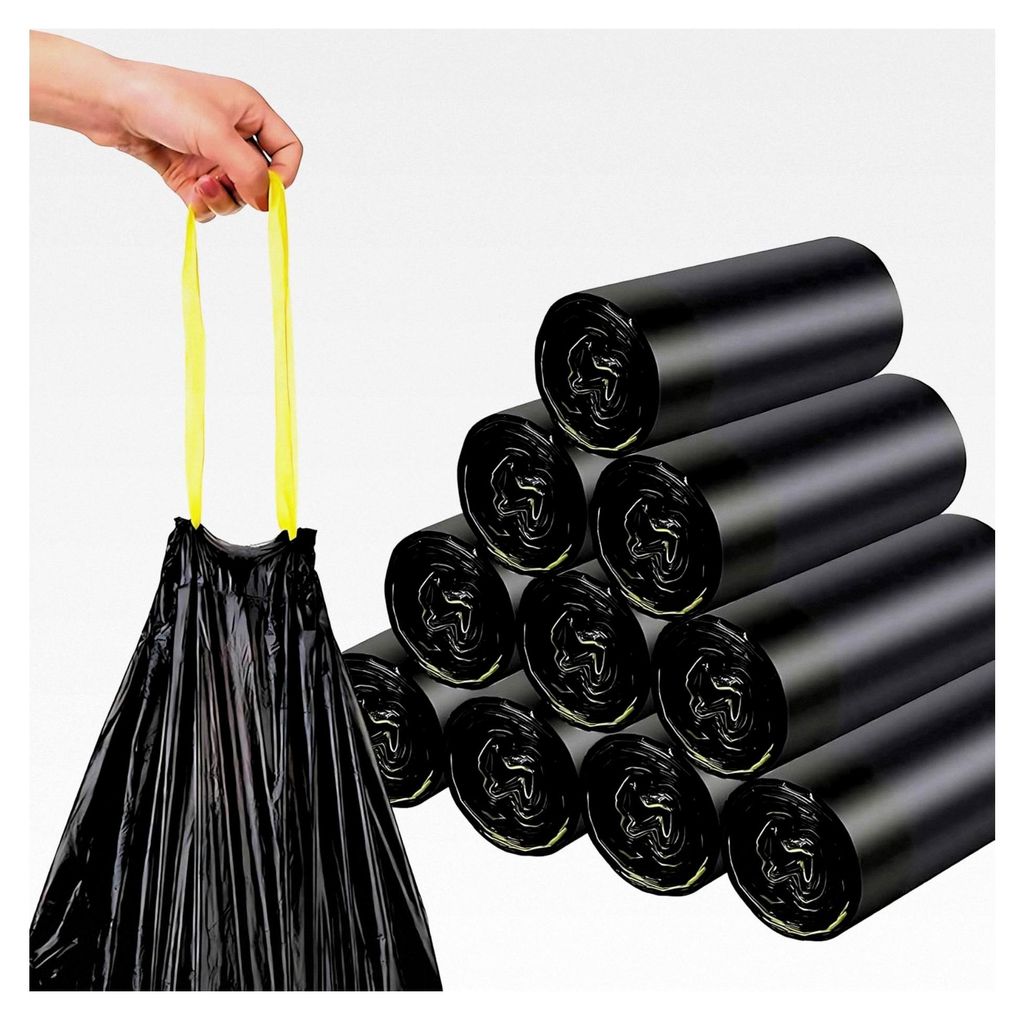 Reißfeste Müllsäcke 120L Schwarz - Mit Zugband - 100% Recycelt - XXL Mülltüten (50 bis 1000 Säcke wählbar)