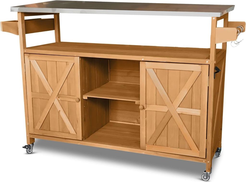 Coemo Servierwagen Grillstation James L Kücheninsel Holz, auf Rollen 138 x 47 x 92 cm