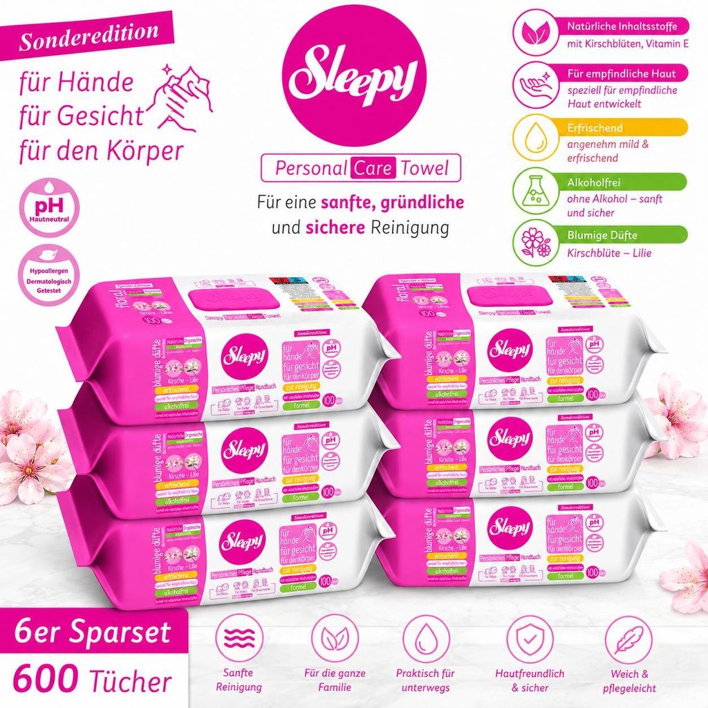 Sleepy Easy Clean Sensitive Feuchttücher Kirsche - Lilie Produktbild 