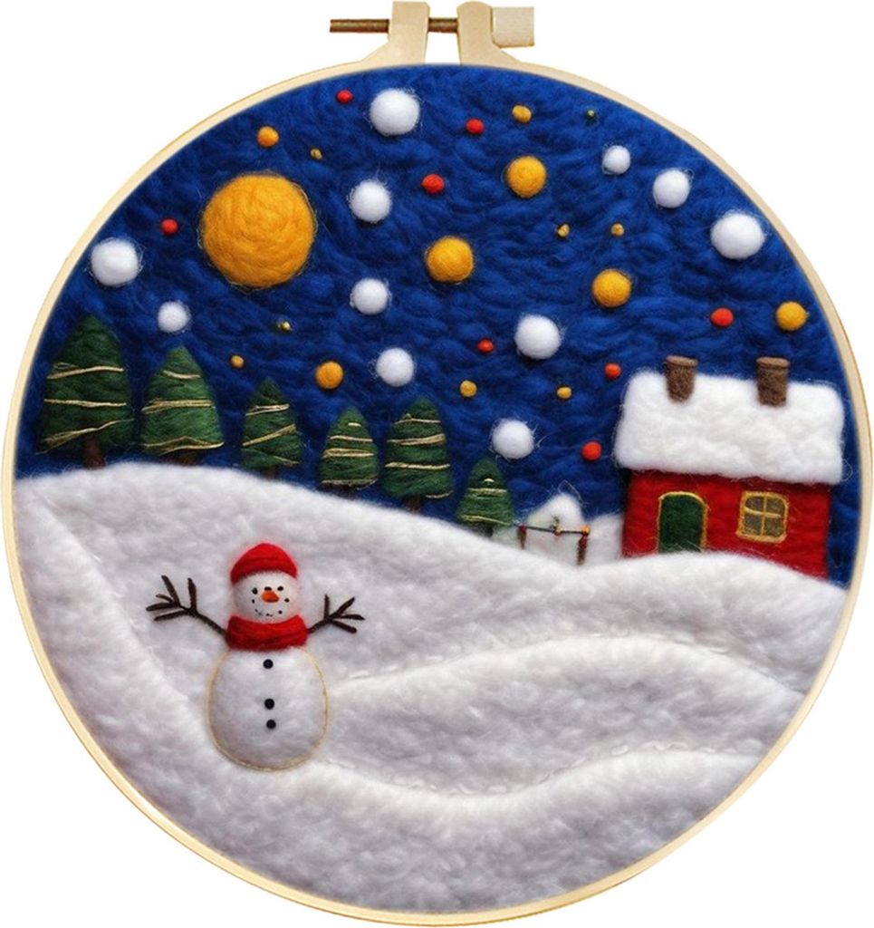 Weihnachts-Nadelfilz-Set, Filz-Malset für Feiertage, für Anfänger, Starter-Nadelfilz, DIY-Bastelset mit Nadelkissen, Wolle, dekorativer Rahmen