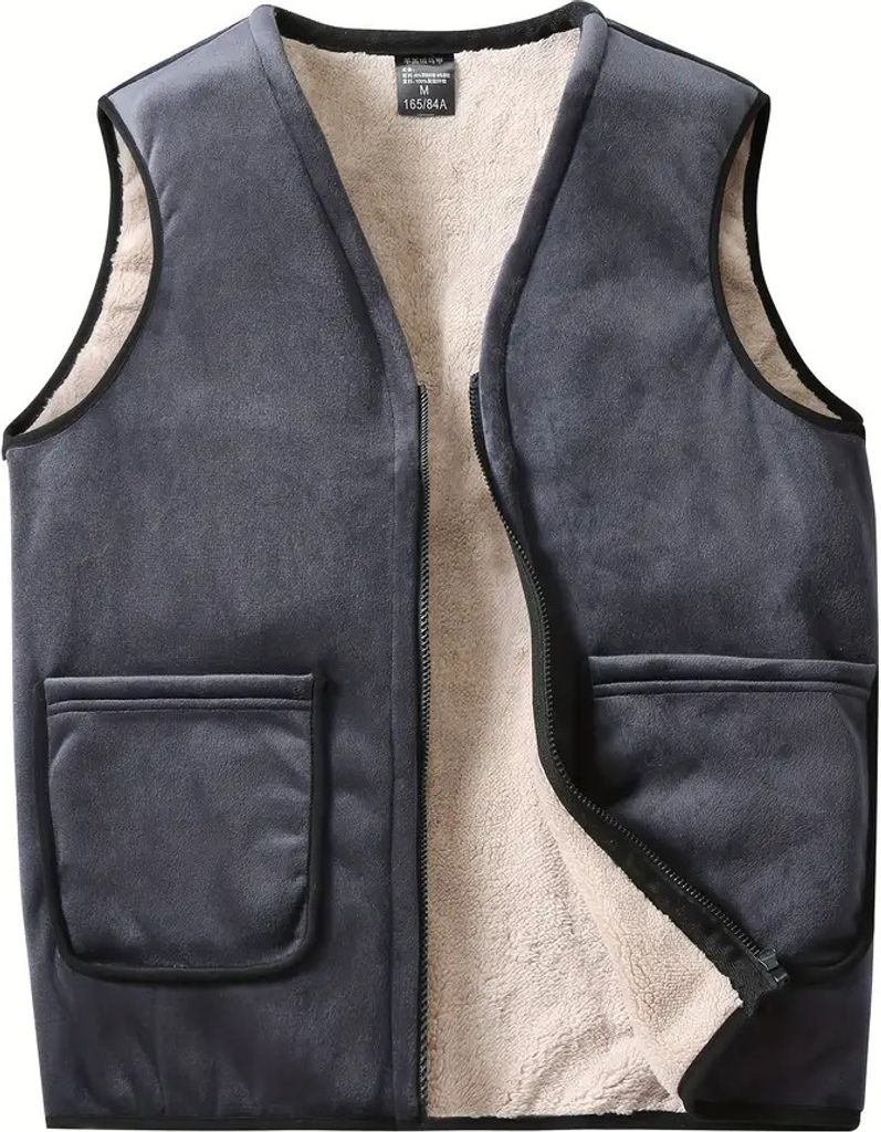 Herren Winter Westen Gefütterte Ärmellose Jacke Futter Fleeceweste mit Reißverschluss