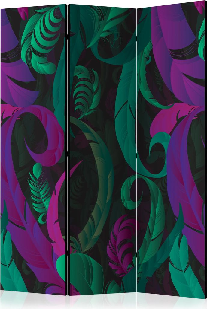 3-teiliger Doppelseitiger Vlies Paravent - Dance of Feathers 135x172 cm Blätter f-A-0108-z-b
