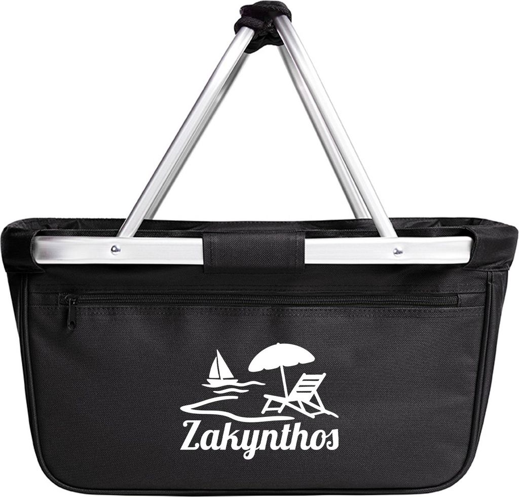 Huuraa Einkaufskorb Zakynthos Inselmotiv Griechenland 20 Liter Black faltbarer Tragekorb Geschenkidee