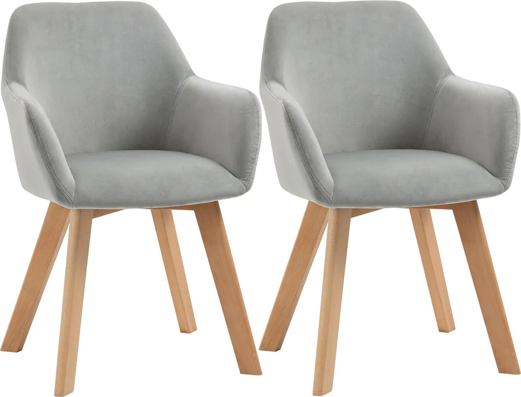 Lot 2 chaises en velours gris avec assise rembourrée et pieds bois massif
