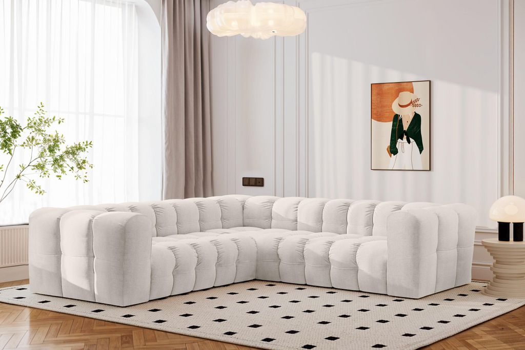 Kaiser Möbel Ecksofa Corner mit Steppung BALOO, Chenille-Stoff Moly, Ecru
