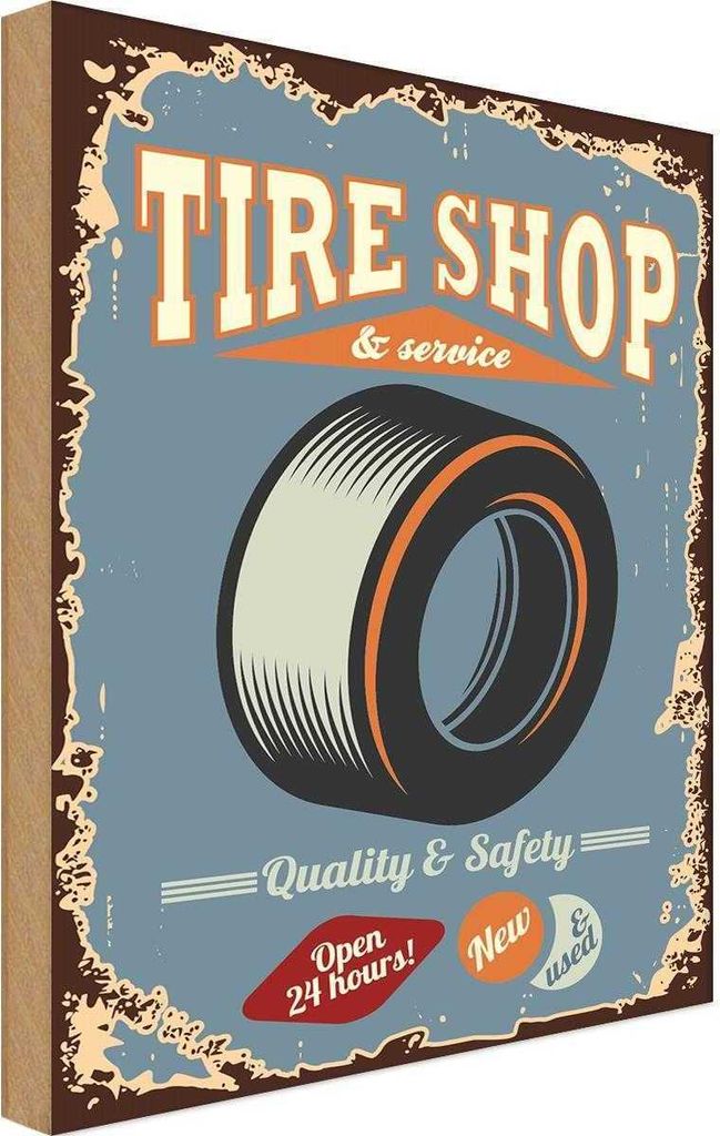 vianmo Holzschild 18x12 cm Tire Shop Service open 24 Warnschild Hinweisschild