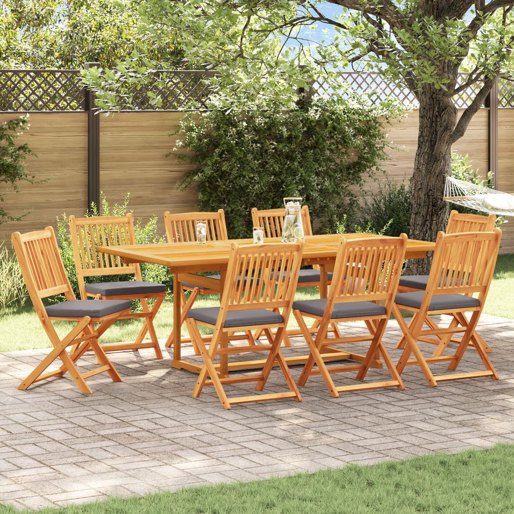 Möbel Garten-Klappstühle mit Grauen Kissen 8 Stk. Massivholz Akazie - Klappstuhl 3329130