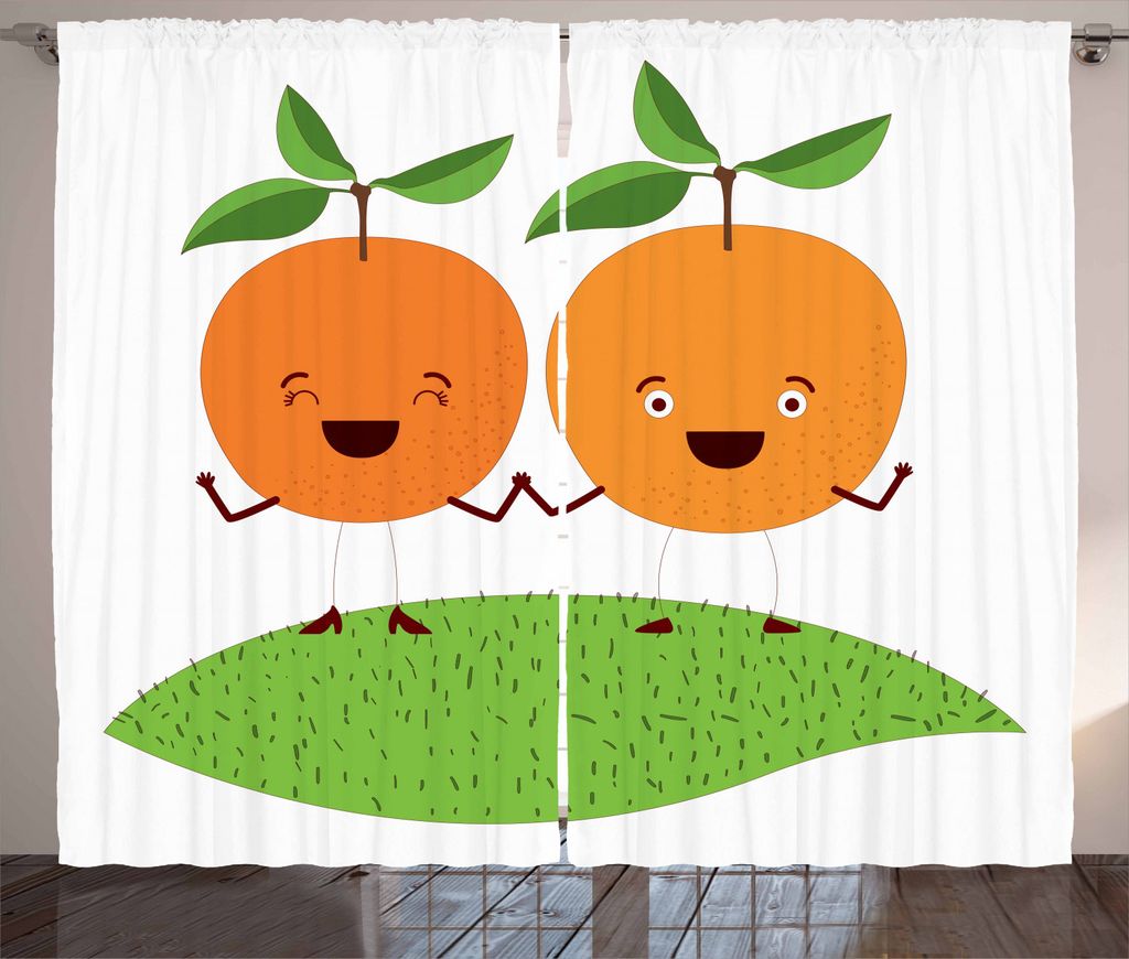 ABAKUHAUS grün orange Rustikaler Vorhang, Cartoon Frucht, Wohnzimmer Universalband Gardinen mit Schlaufen und Haken, 280 x 225 cm, Apfelgrün Orange