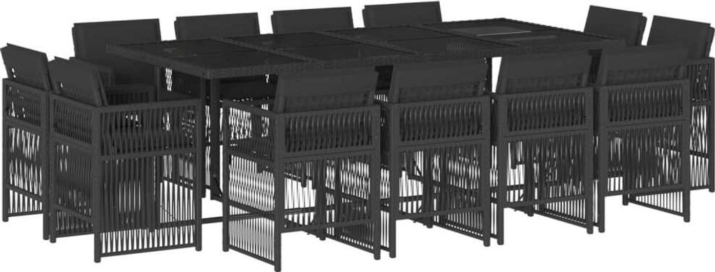 13-tlg. Garten-Essgruppe mit Kissen Schwarz Poly Rattan