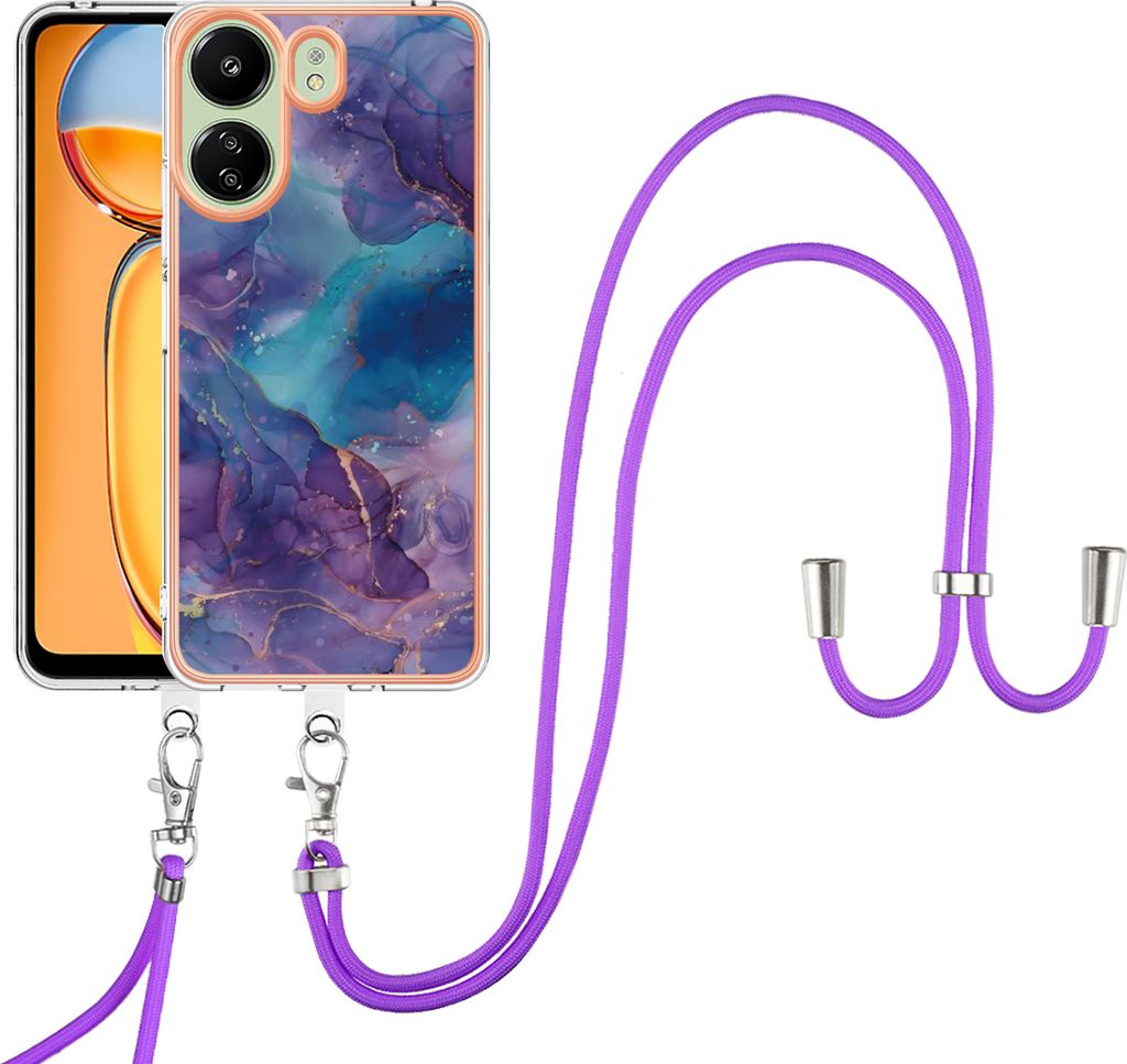 Handykette Hülle für Xiaomi Redmi 13C 4G/Poco C65 Muster TPU Schutzhülle mit verstellbarem Tragegurt Dunkelblau