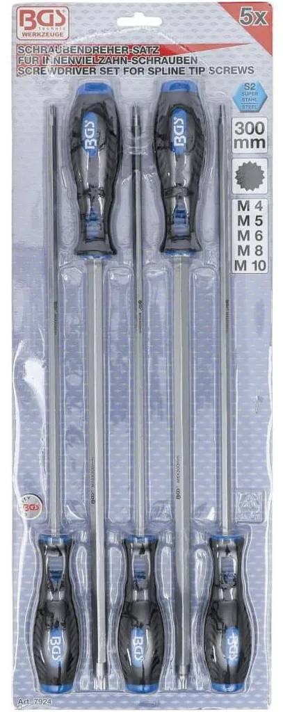 Jeu de 5 Tournevis Denture Multiple XZN D-Work en Acier Chrome Vanadium