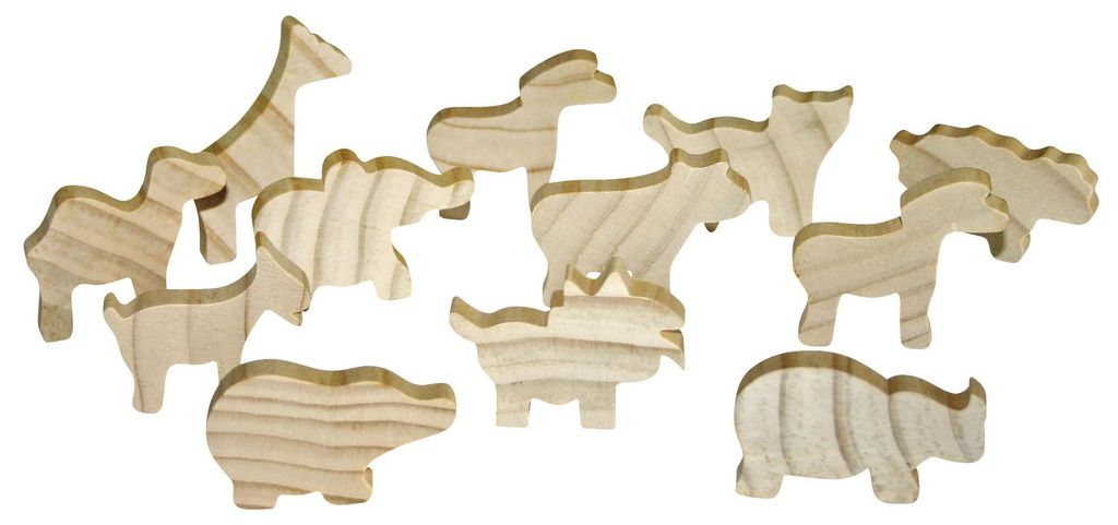 EDUPLAY 210-052 Holzfiguren Tiere, unbemalt, natur, Produktbild 
