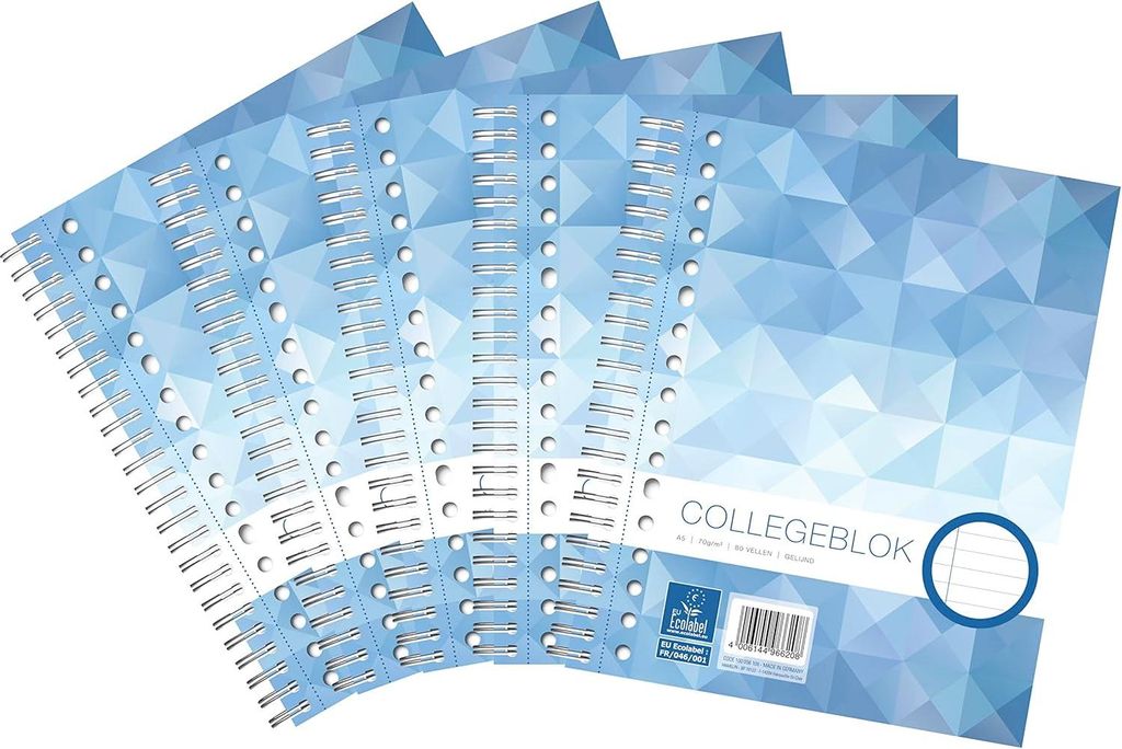 Collegeblock A5 liniert Notizbuch - 5 Stück - 70g - 80 Blatt