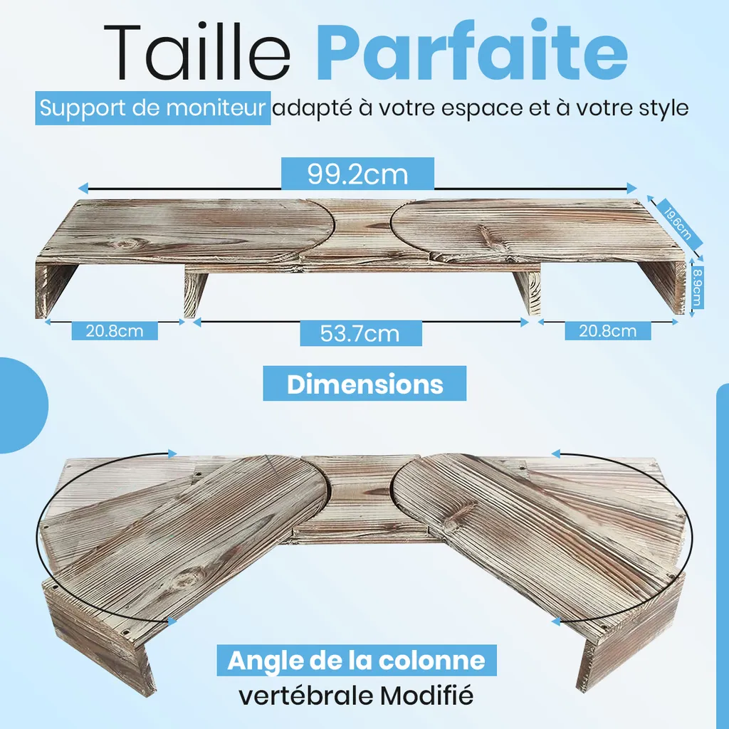 Support d'écran double en bois réglable : Solution ergonomique avec tiroir - 2
