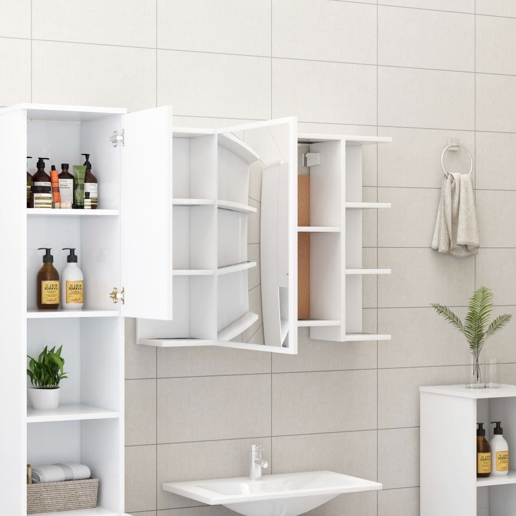 Möbel Bad-Spiegelschrank Modernes Design - Badezimmerschrank Badmöbel - Weiß 80x20,5x64 cm Holzwerkstoff Top2241333