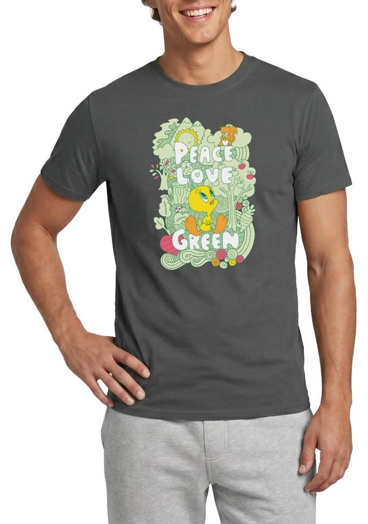 Spreadshirt Looney Tunes Tweety Peace Love Green Design Männer T-Shirt, 3XL, Anthrazit