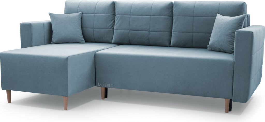 Ecksofa mit Schlaffunktion und Bettkasten, Schlafsofa für Wohnzimmer, Schlafzimmer, Raum, L-Form, Sofa mit Universal Ottomane - Santos (Blau - Mon...