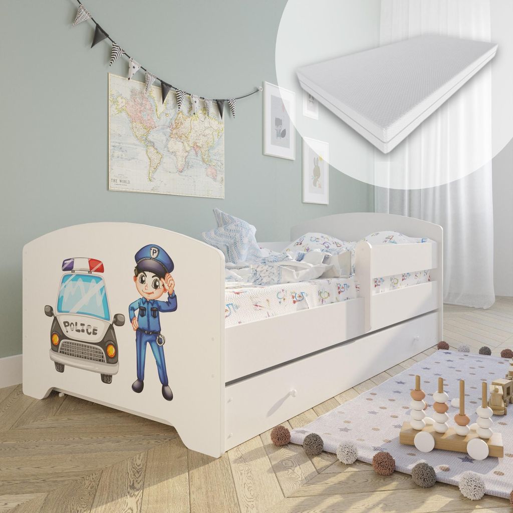 Detská posteľ 80x160 cm s matracom a zásuvkou, ochranou Obrázok produktu 