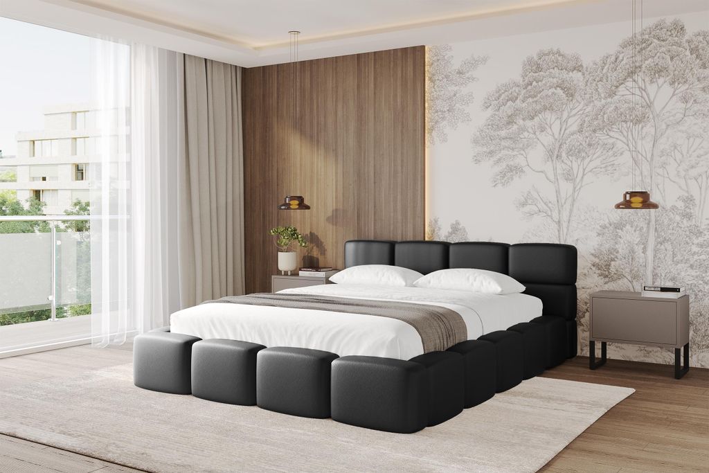 ALTDECOR Polsterbett mit Bettkasten - NATA-v1 - 180x200 Schwarz - Soft 11 Bett mit Matratze H3/H4 Kopfteil, Boxbett, Doppelbett mit Stauraum