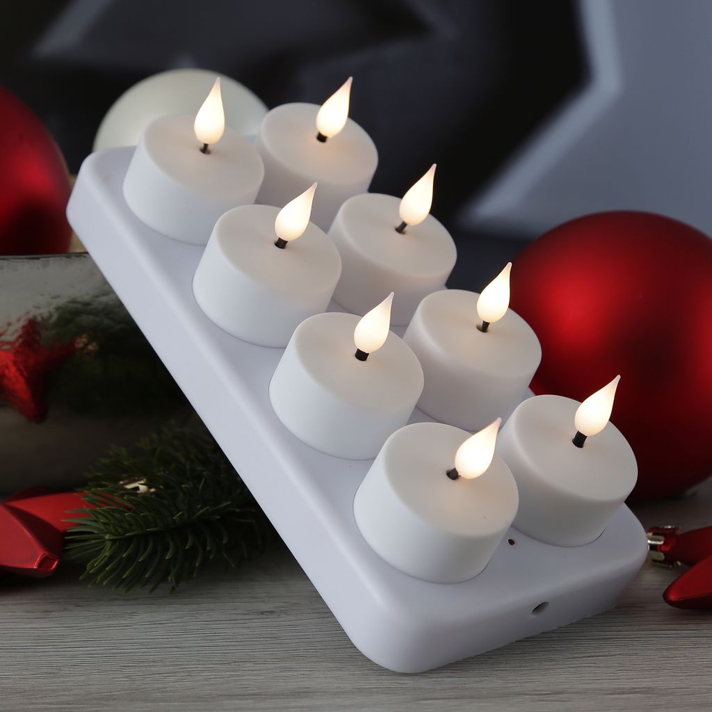 6er Set Aufladbare LED Teelichter Mit Fernbedienung & Timer – Bis Zu 100h Licht, Ladestation, Flackernd