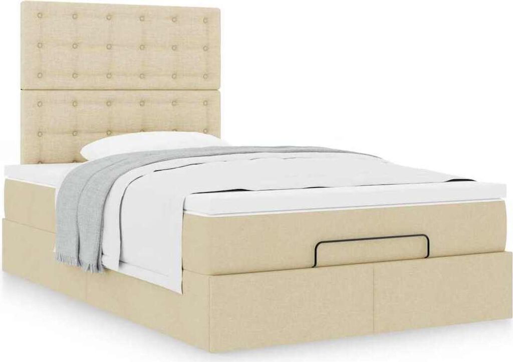 "Rabatt" Ottoman-Bett mit Großer Stauraum, mit Matratze, Creme 120x200 cm Stoff - Klassische Betten CC11356