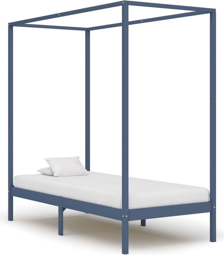 vidaXL Himmelbett Gestell Grau Massivholz Kiefer 90 x 200 cm - Bettgestell - Bettgestelle - Bettrahmen - Einzelbett