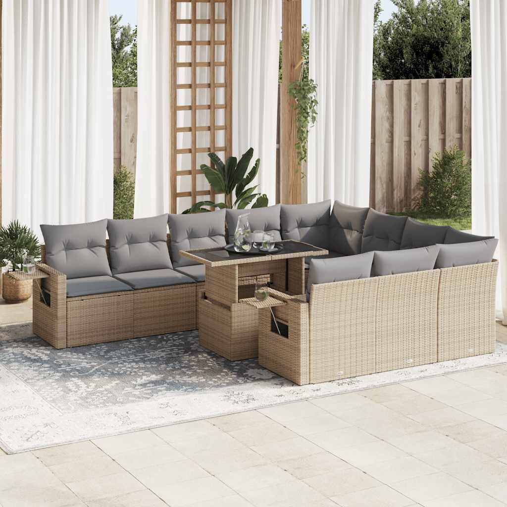Maison Exclusive - 11-tlg. Garten-Sofagarnitur mit Kissen Beige Poly Rattan