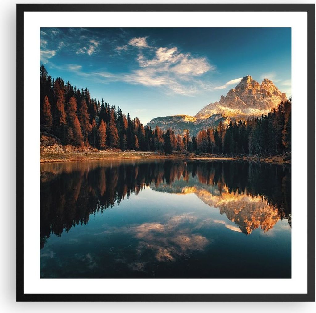 Gerahmtes Poster - Schwarzer Rahmen - Spiegelung See Landschaft - 60x60 cm - Wand Bild - Wanddeko - Wandbilder - Kunstposter - Wandposter - Bilderr...