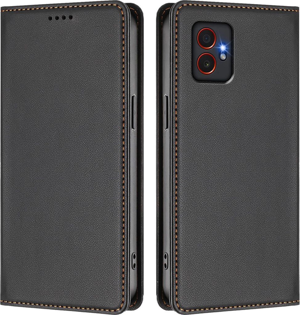 Handyhülle für Samsung Galaxy Xcover7 Pro, Kunstleder Klapphülle Stoßfeste Magnetische Hülle mit Ständer Schwarz
