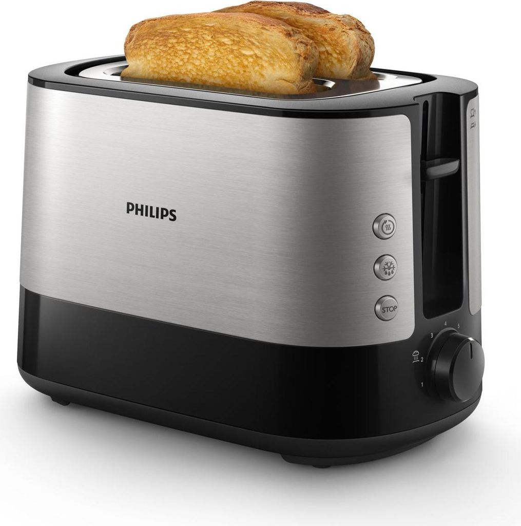 Philips Viva Collection Toaster, 2 Toastschlitze, Brötchenaufsatz, 8 Stufen, Schwarz (HD2637/90)