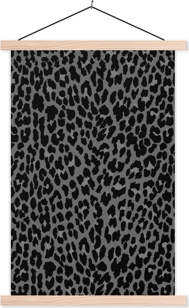 MuchoWow Textilposter Leopardenmuster - Design - Grau 60x90 cm mit holzfarbenen Rahmen - Textil