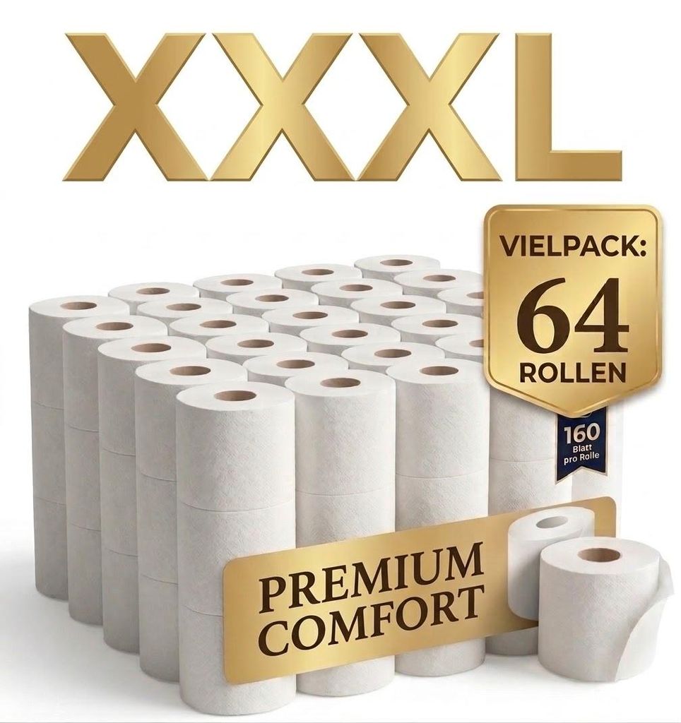 Papel higiénico Roxlin Premium, de 3 capas, 64 rollos, 160 Imagen del producto 