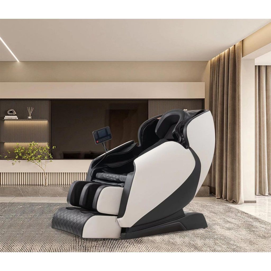 Happy Home Elektrischer Massagesessel mit Shiatsu Knet Klopf Rollenmassage Zero Gravity und Heizfunktion Schwarz Weiß