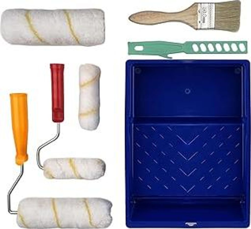 LUMITERRA Farbroller Set 9 Teiliges mit 7 Zoll Farbwanne, Farbrührstab, Pinsel, 2 Schwammrollen(16.5cm), 2 Schwammrollen (10.5cm), 2 Farbroller B...