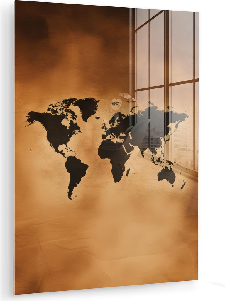 MuchoWow Glasbilder - Bilder auf Wandbild - Foto auf Glas Weltkarte - Braun - Karte 30x40 cm Wanddekoration aus Glas - Acrylglasbild - Acrylbilder ...