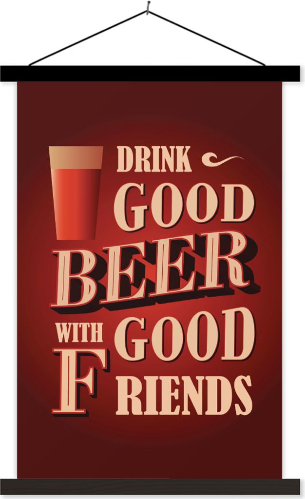 MuchoWow Textilposter Mancave - Bier - Vintage - Freunde 60x90 cm mit schwarzem Rahmen - Poster Wohnzimmer
