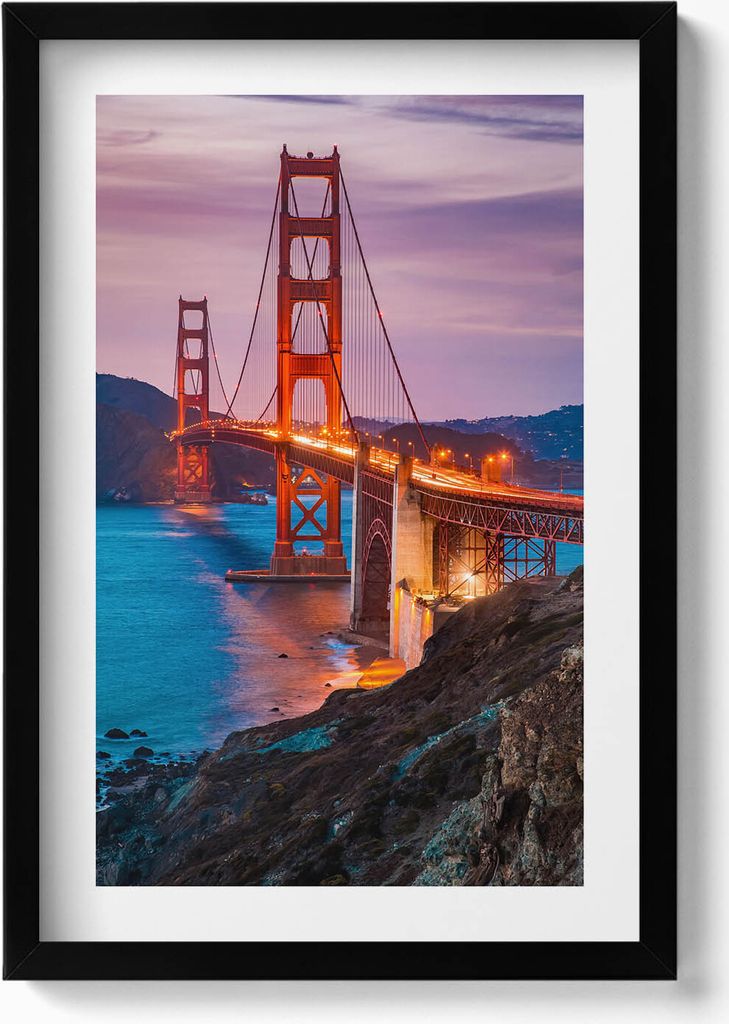 Golden Gate Bridge San Francisco– Wandbild mit Rahmen – Gerahmtes Bild – Wanddekoration – 40x60 cm – Schwarz
