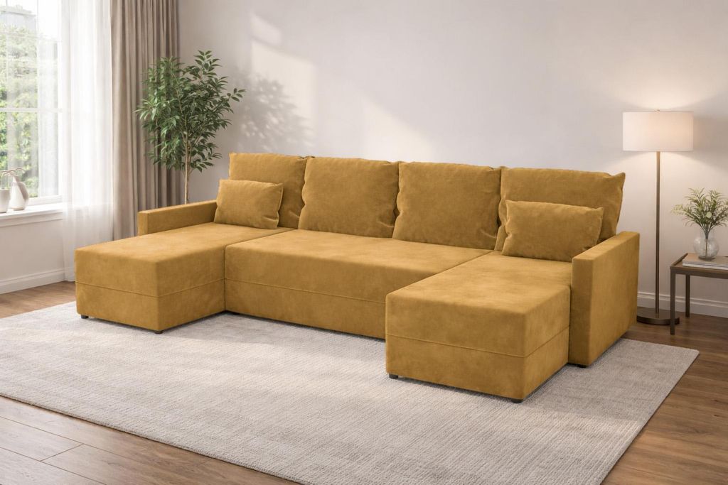 Großes Ecksofa KUBO U mit Schlaffunktion und Bettkasten, Sofa für das Wohnzimmer.