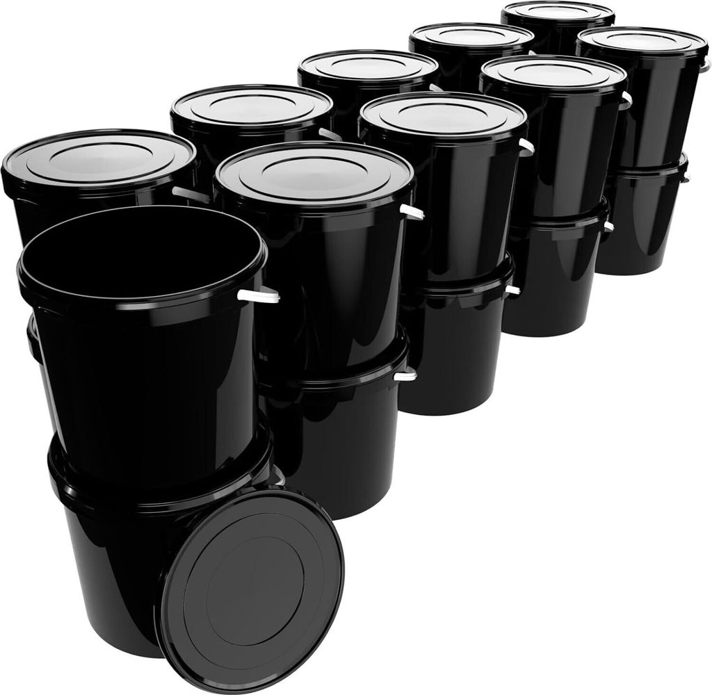 Eimer mit Deckel 10 L | Vorratseimer | Lebensmittelecht Schwarz | PP | 20 Stück