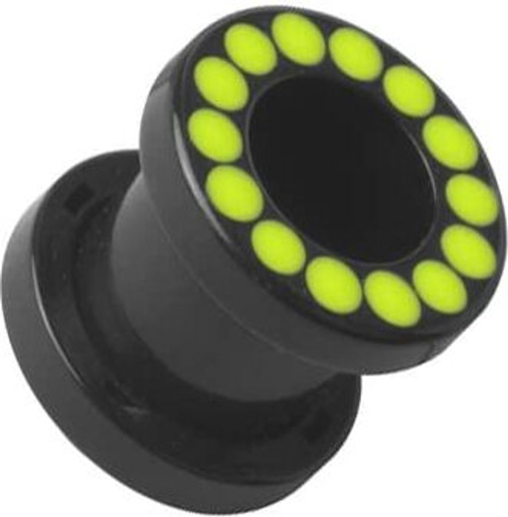 Ohr Flesh Tunnel Piercing Acryl Schwarz Screw On - Point Neon Enamel Grüne Beschichtung - VEFTBKD 48MM