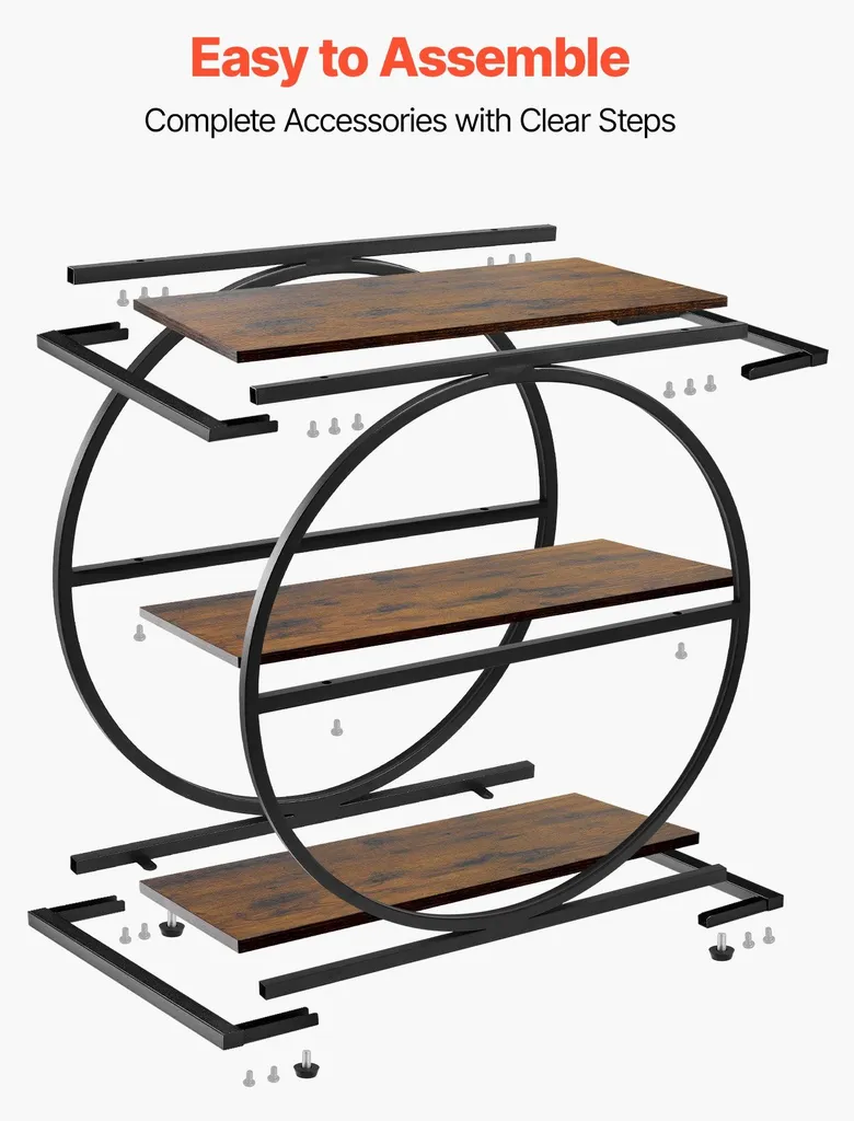 Table d'appoint étroite à 3 niveaux structure métal marron rustique - 7