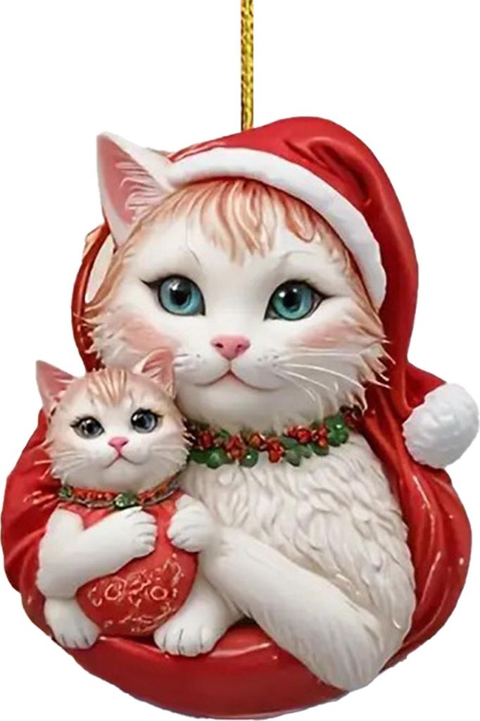 Weihnachtsanhänger, 2D-Acrylkatze mit Weihnachtsmütze, Autoanhänger, festliche Dekoration