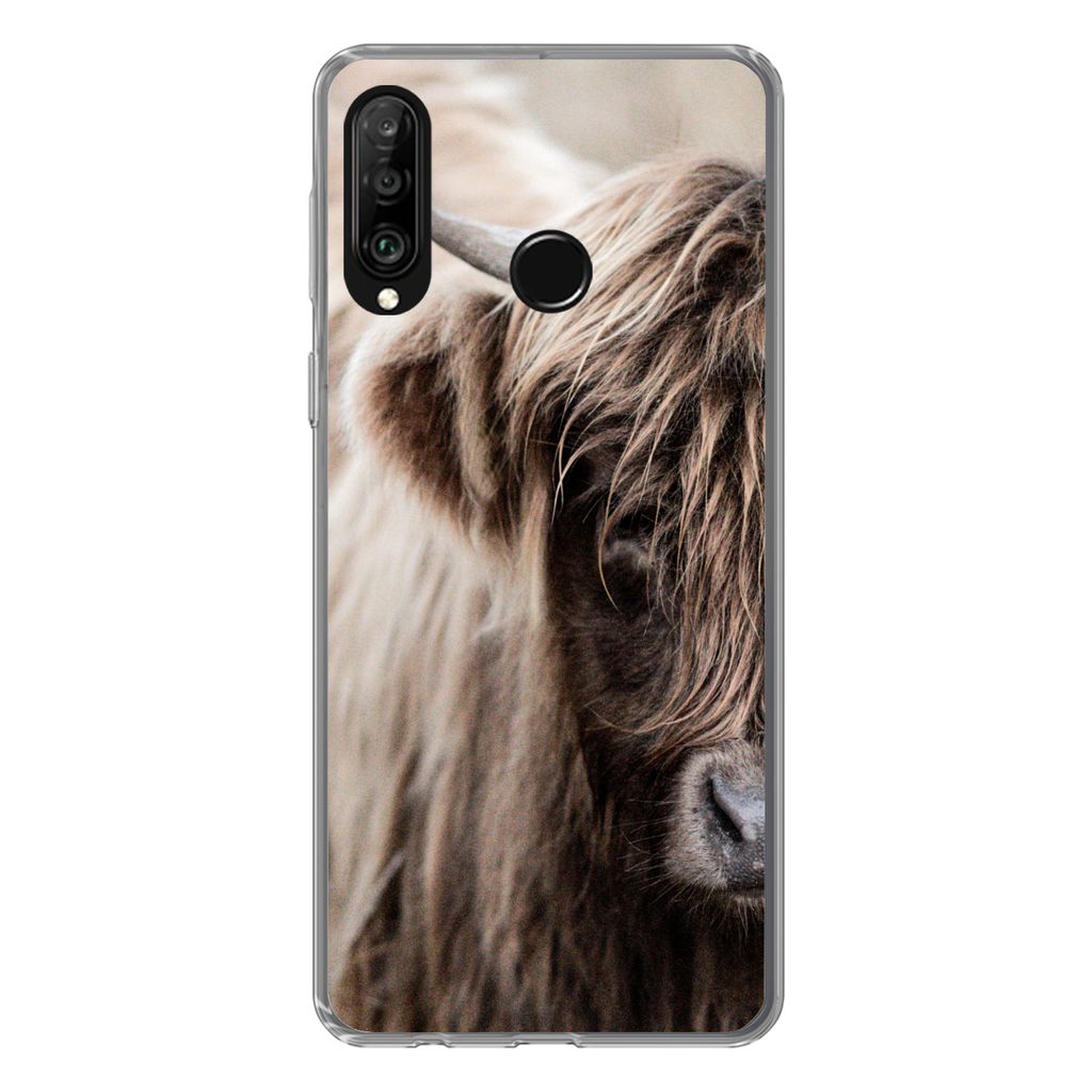 MuchoWow Handyhülle Schutzhülle Hülle für Huawei P30 Lite Schottischer Highlander - Kuh - Vlies Silikon Softcase Handy Hülle - Handyhülle